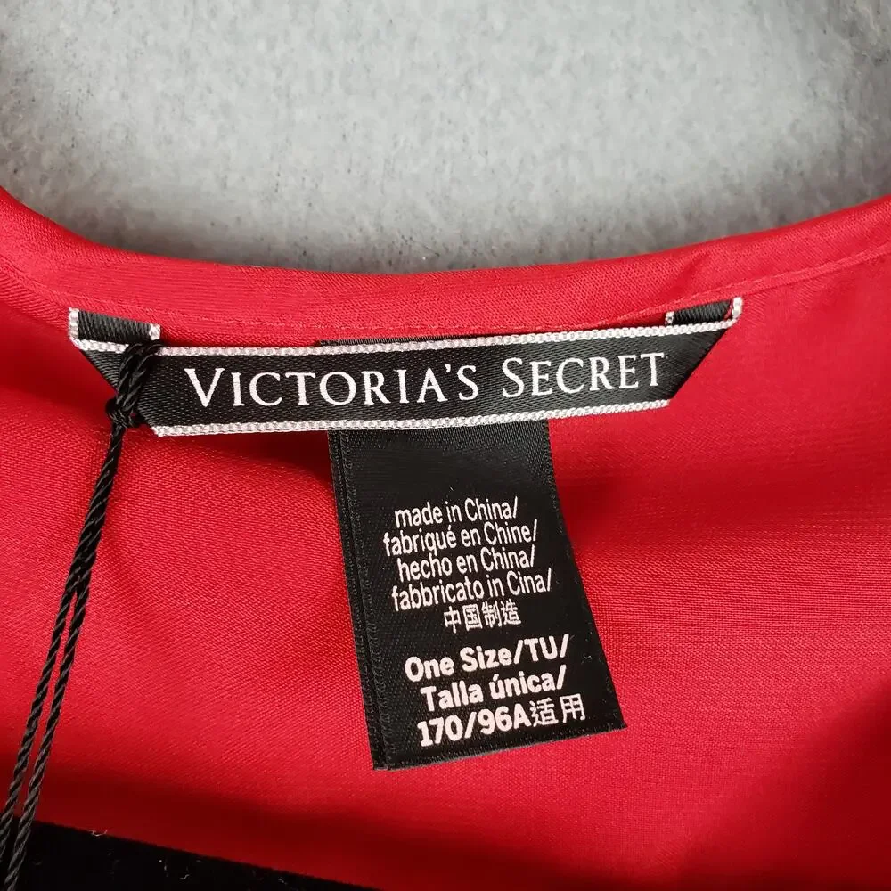 Victoria's Secret One Size Love Graphic Micro Robe Red‎ Satin Lingerie Intimate